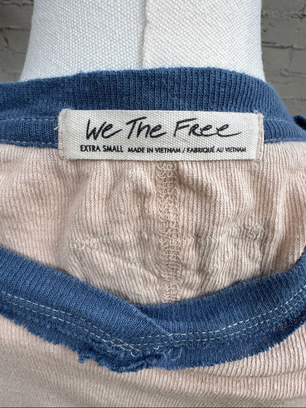 Free People We The Free Care FP Tri Color Tee Cream Blue Yellow Size XS